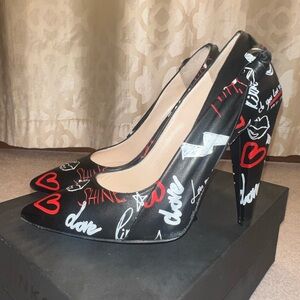 Stunning Pinko Black & White Heels with Red Love Accents
